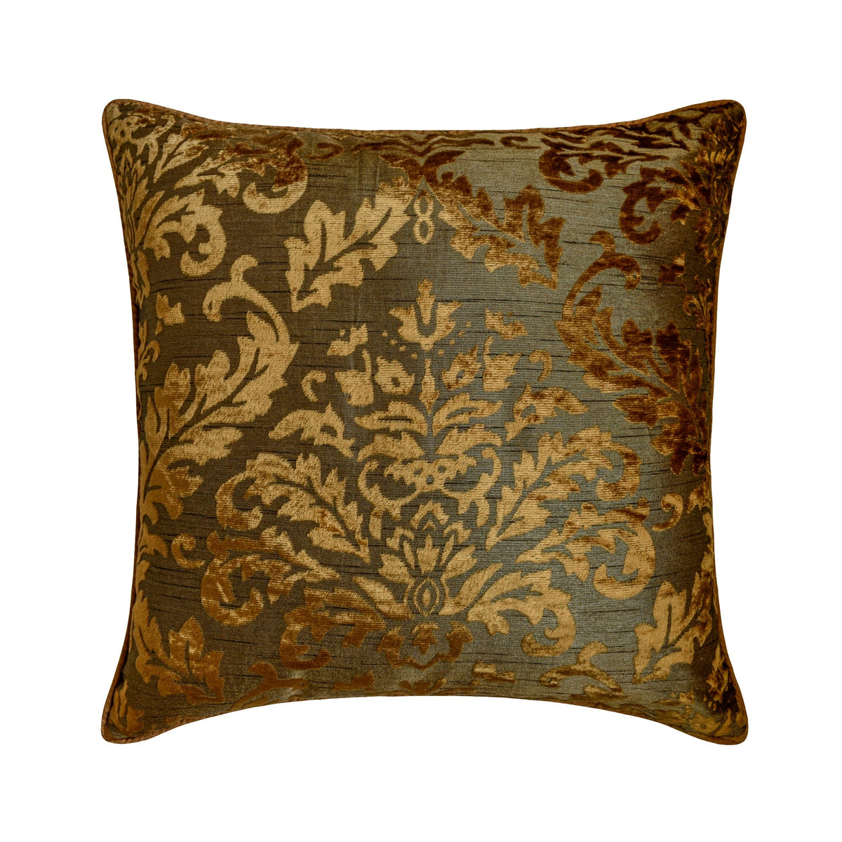 Folding Flames - Olive Green Velvet Throw Pillow Cover