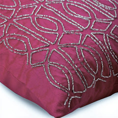 Fuchsia N Silver - Fuchsia Pink Art Silk Throw Pillow Cover