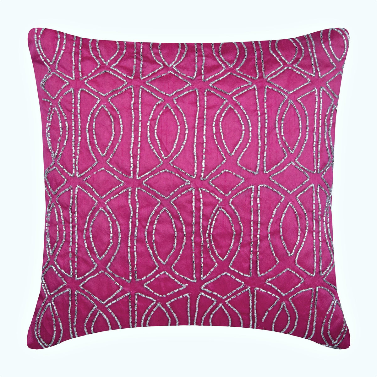 Fuchsia N Silver - Fuchsia Pink Art Silk Decorative Euro Sham