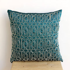Geometric Royal Peacock Green - Royal Peacock Green Art Silk Throw Pillow Cover