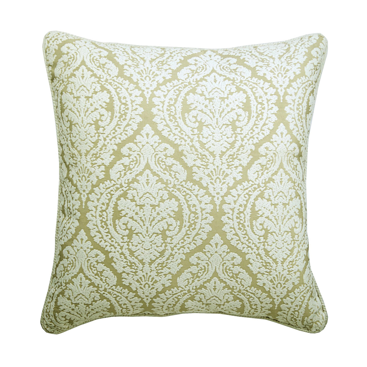 Glow Ivory Damask - Ivory Jacquard Silk Decorative Euro Sham