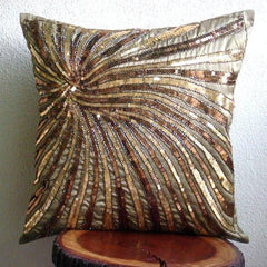 Gold Bloom - Brown & Gold Art Silk Decorative Euro Sham