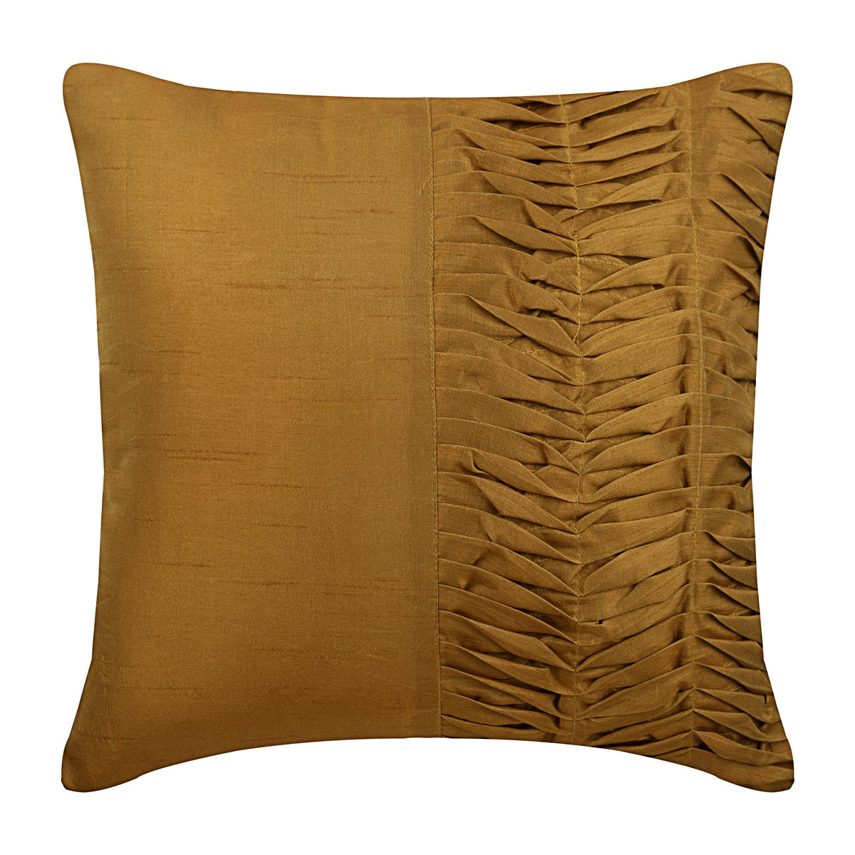 Gold Brown Pleats Silk Decorative Euro Sham
