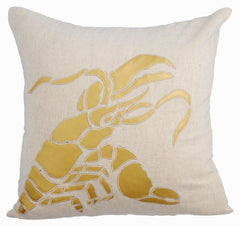 Gold Lobster - Natural Beige Cotton Linen Decorative Euro Sham
