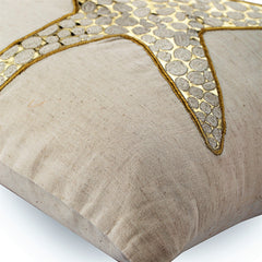 Gold Scaly Starfish - Natural Beige Cotton Linen Decorative Euro Sham