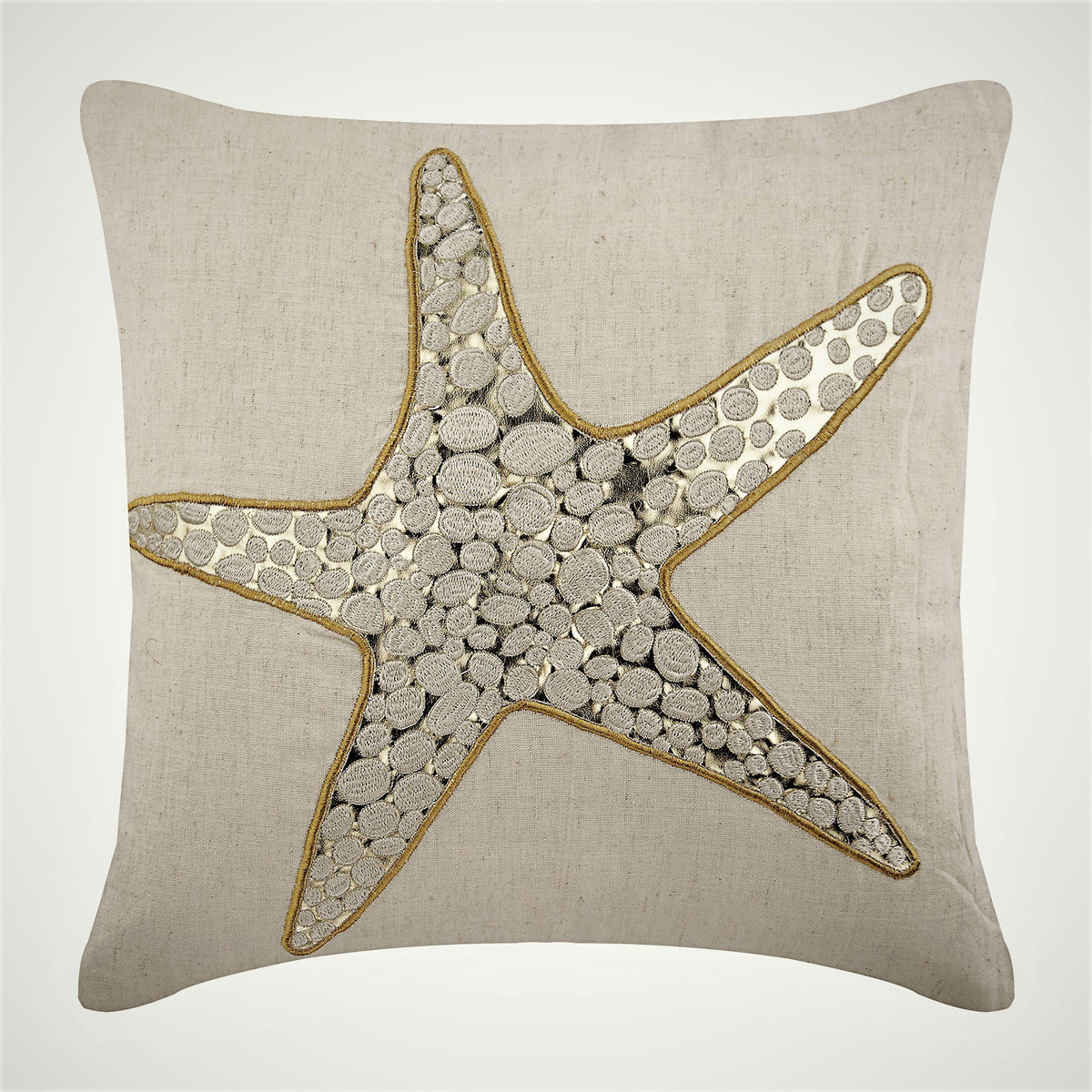 Gold Scaly Starfish - Natural Beige Cotton Linen Decorative Euro Sham