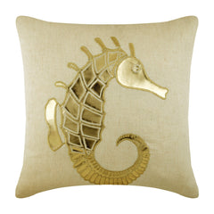 Gold Sea Horse Pillow Cover