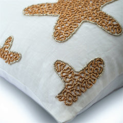 Gold Starfish - Ivory Cotton Linen Decorative Euro Sham