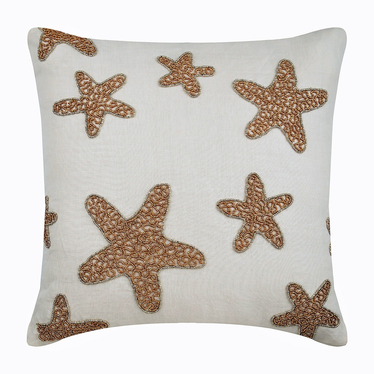 Gold Starfish - Ivory Cotton Linen Decorative Euro Sham
