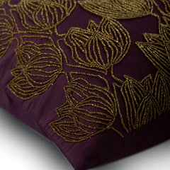 Gold Tulips - Plum Art Silk Throw Pillow Cover