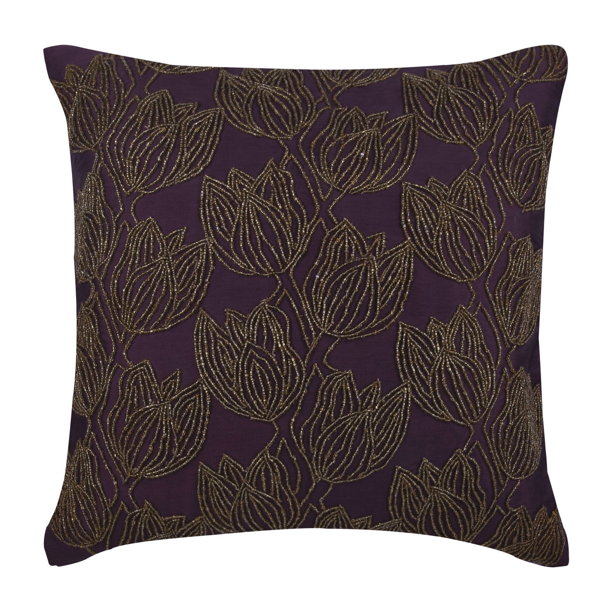 Gold Tulips - Plum Art Silk Decorative Euro Sham