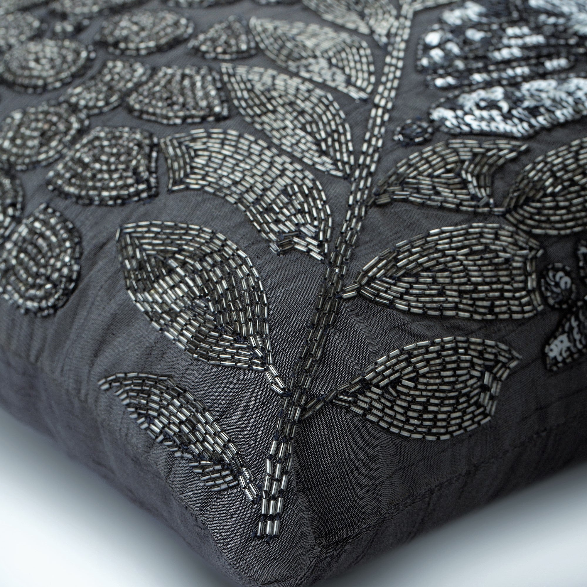 Grey N Silver Garden Silk Throw Pillow Cover