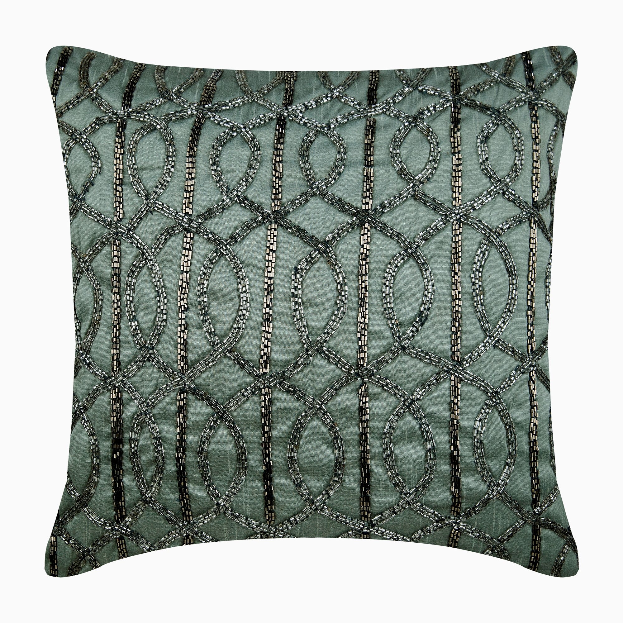 Grey N Silver Beaded Throw Pillow Cover