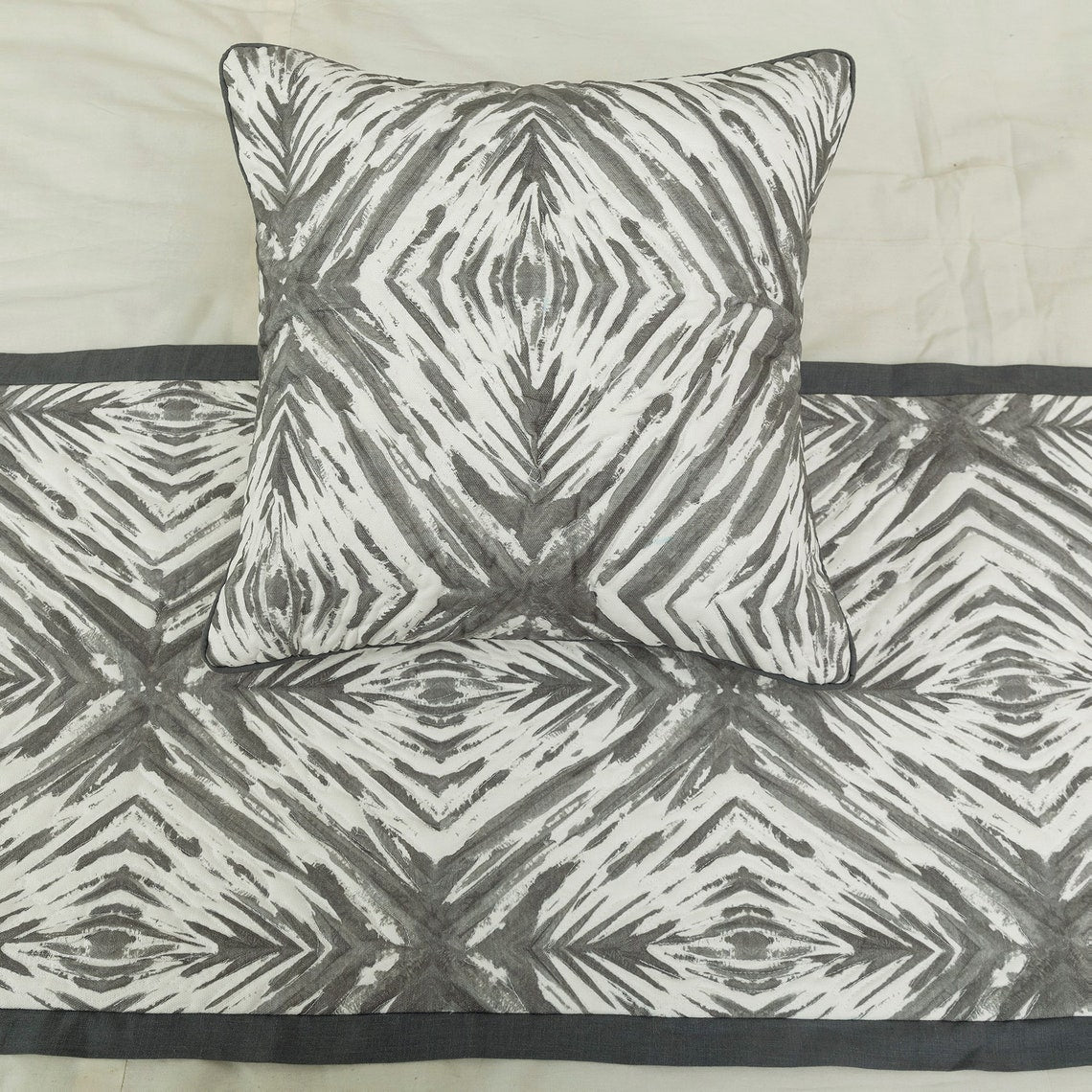 Grey Semblance Decorative Bed Runner and Pillow Cover