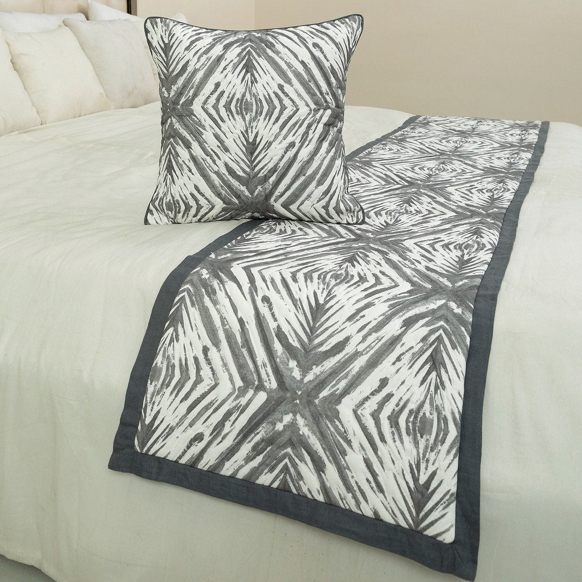 Grey Semblance Decorative Bed Runner and Pillow Cover