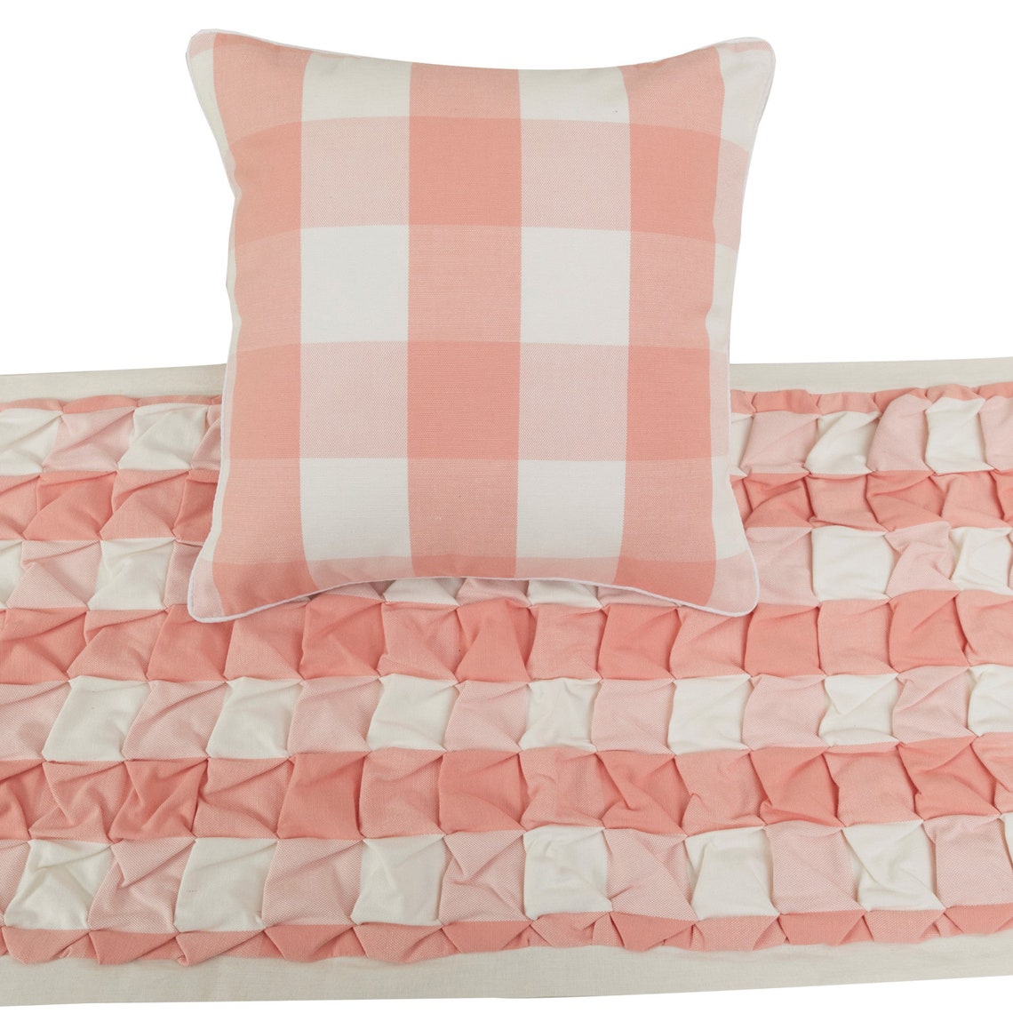 Buffalo Plaid Peach Decorative Bed Runner and Pillow Cover