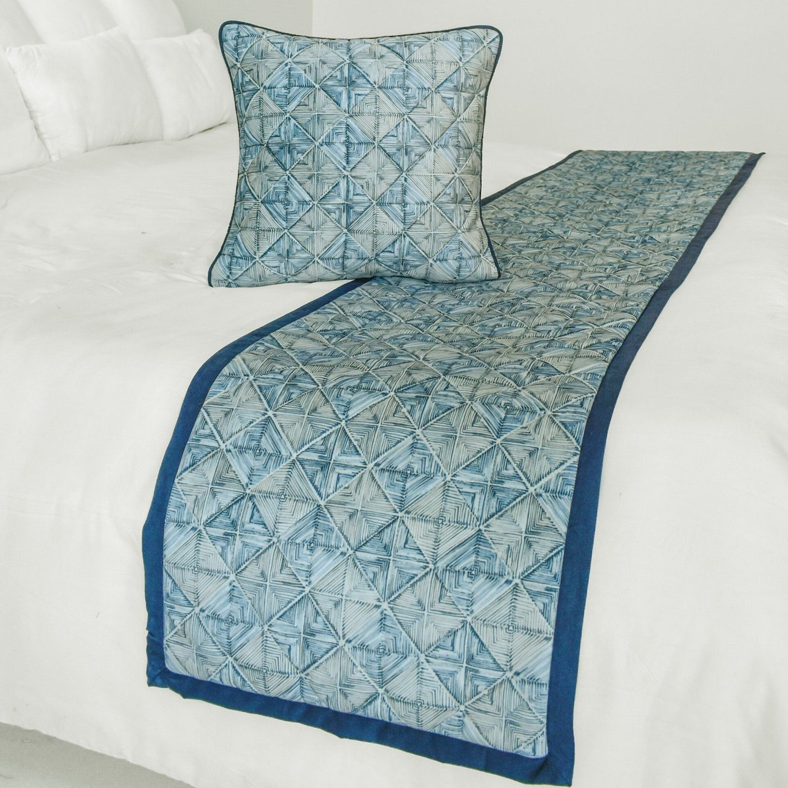 Indigo Centric Decorative Bed Runner and Pillow Cover