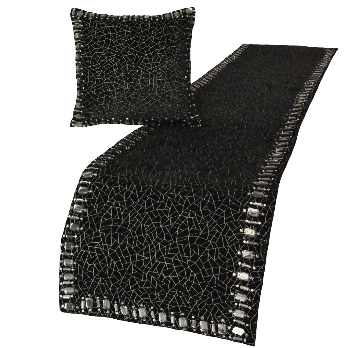 Mosaic Noir Decorative Bed Runner and Pillow Cover