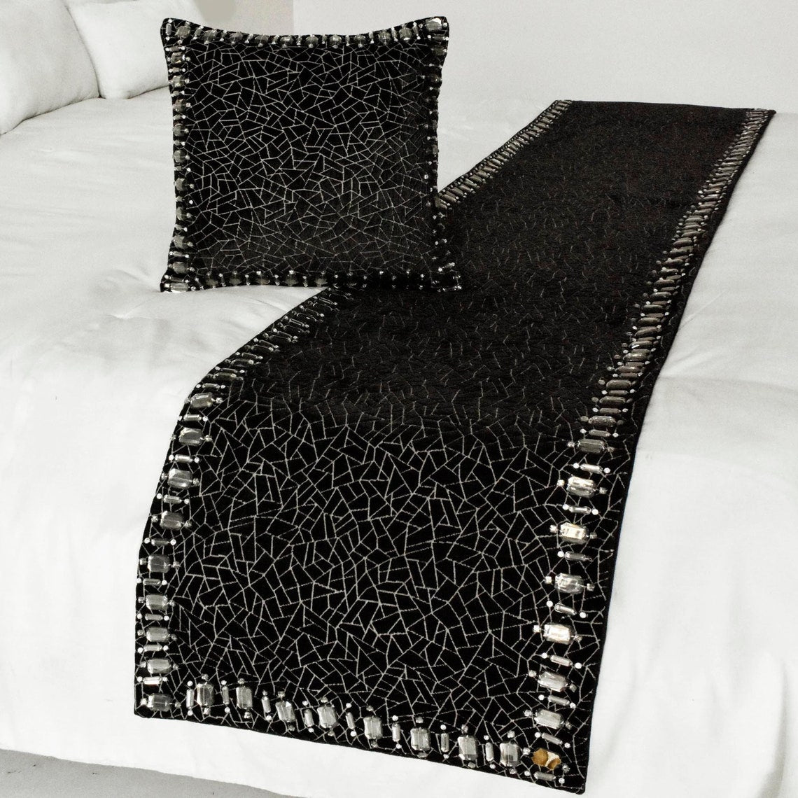 Mosaic Noir Decorative Bed Runner and Pillow Cover