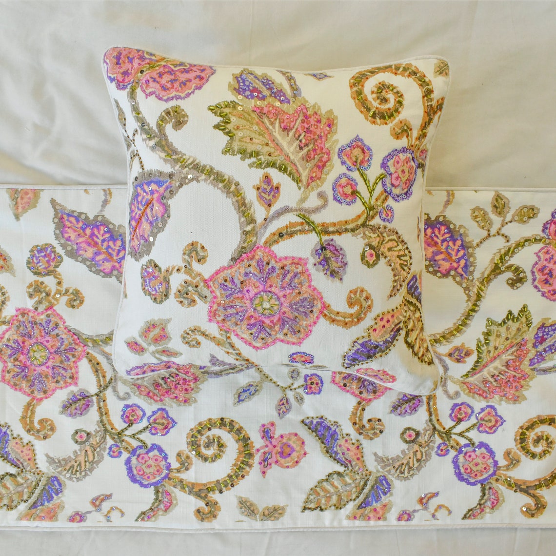 Aster Decorative Bed Runner and Pillow Cover