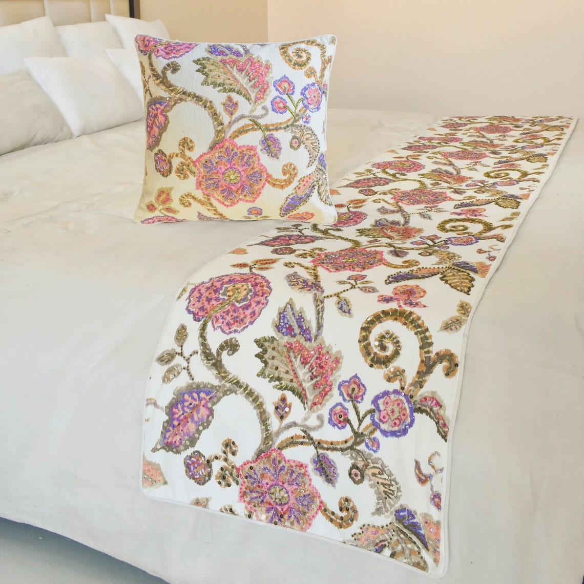 Aster Decorative Bed Runner and Pillow Cover