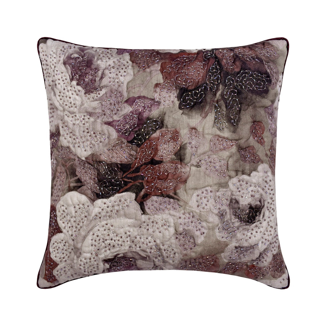 Wood Rose - Jacquard Purple Decorative Bed Runner and Pillow Cover