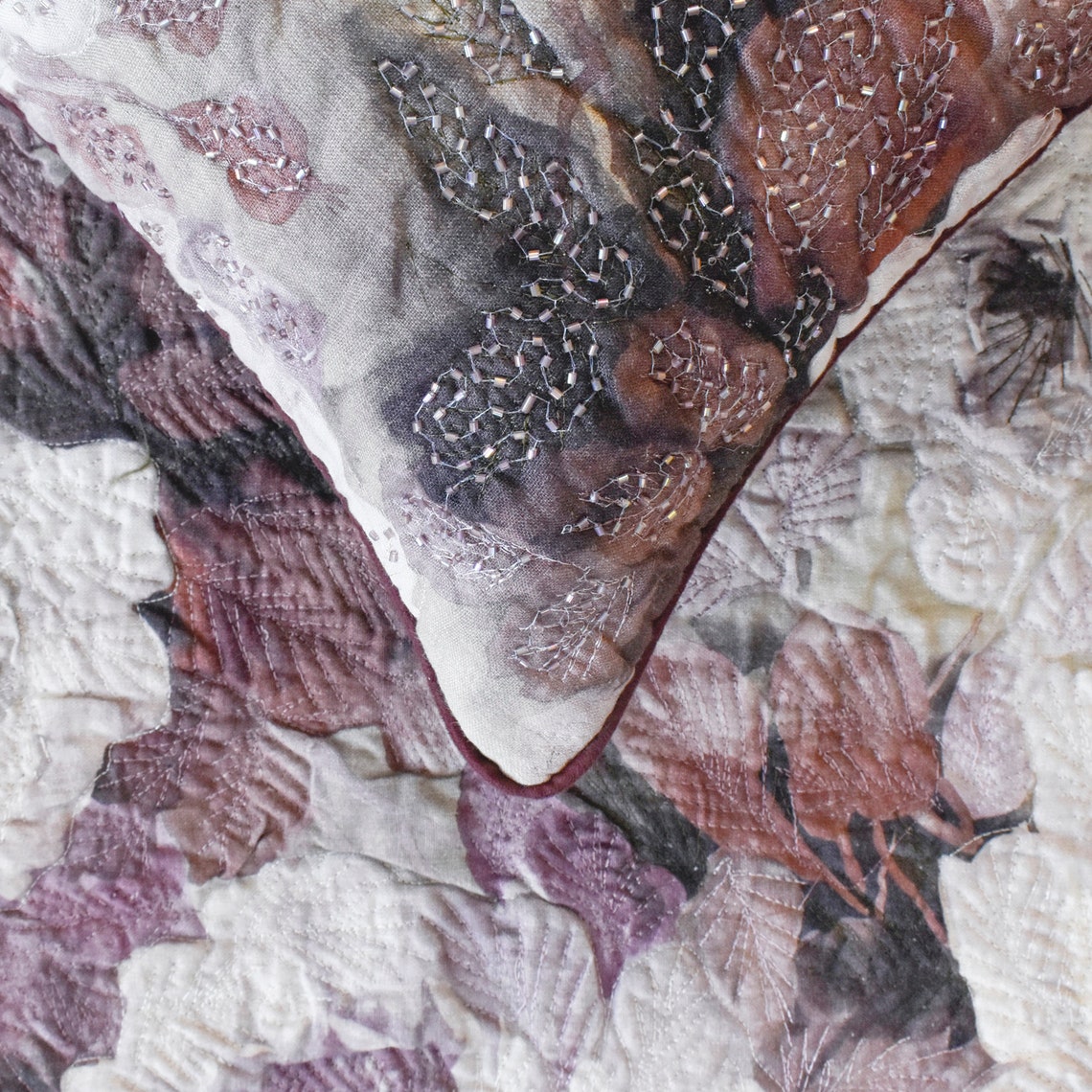 Wood Rose - Jacquard Purple Decorative Bed Runner and Pillow Cover