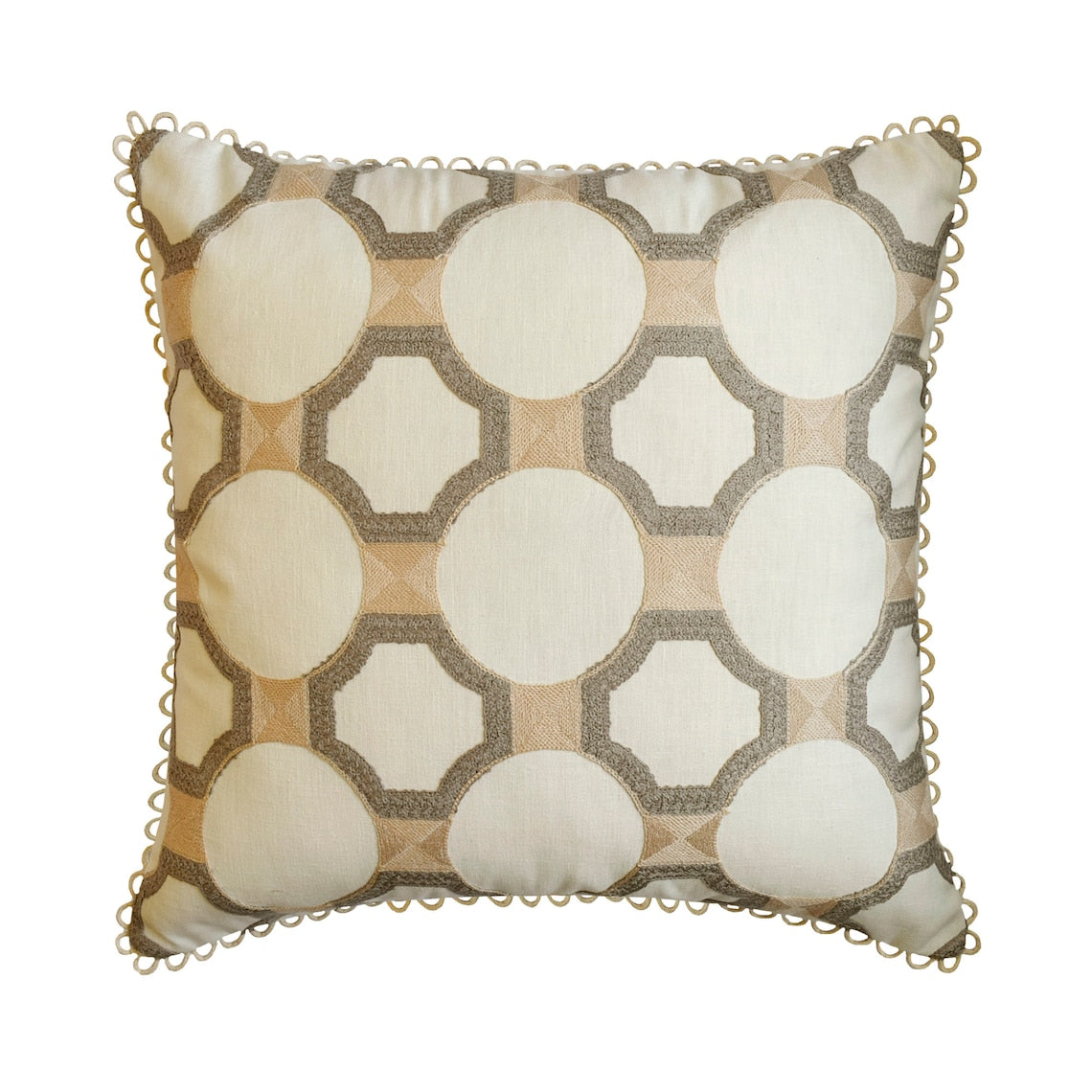 Medina Artistry - Ivory, Beige & Grey Cotton Linen Throw Pillow Cover
