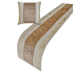 Luxe Velvet Lines - Velvet Beige Decorative Bed Runner and Pillow Cover
