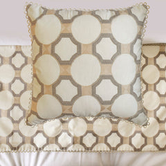 Threaded Geometry - Cotton White, Beige & Grey Decorative Bed Runner and Pillow Cover