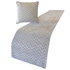 Silver Gleam Chevron - Jacquard Silver Decorative Bed Runner and Pillow Cover