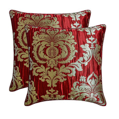 Damask Aurum - Red Jacquard Throw Pillow Cover