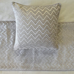 Silver Gleam Chevron - Jacquard Silver Decorative Bed Runner and Pillow Cover