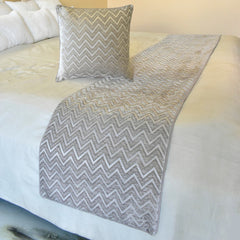 Silver Gleam Chevron Decorative Bed Runner and Pillow Cover