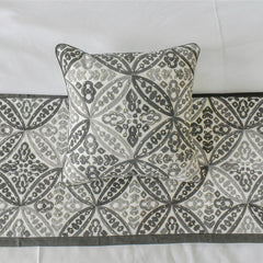Meryem - Embroidered Gray Decorative Bed Runner and Pillow Cover