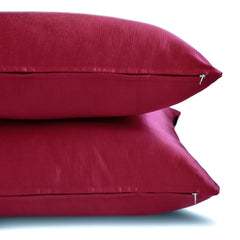 Deep Red Slub Satin - Red Satin Lumbar Pillow Cover