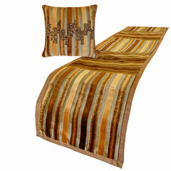 Streamlined - Velvet Gold & Brown Decorative Bed Runner and Pillow Cover