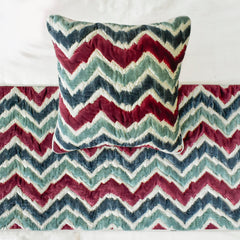 Chevron Symphony - Suede Red & Blue Decorative Bed Runner and Pillow Cover