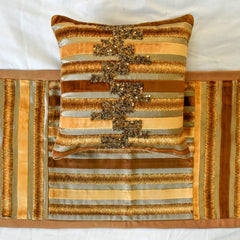 Streamlined - Velvet Gold & Brown Decorative Bed Runner and Pillow Cover
