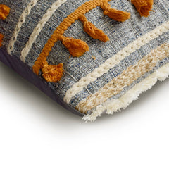 Boho Romance - Blue Jute Lumbar Pillow Cover