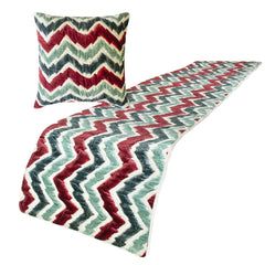 Chevron Symphony - Suede Red & Blue Decorative Bed Runner and Pillow Cover