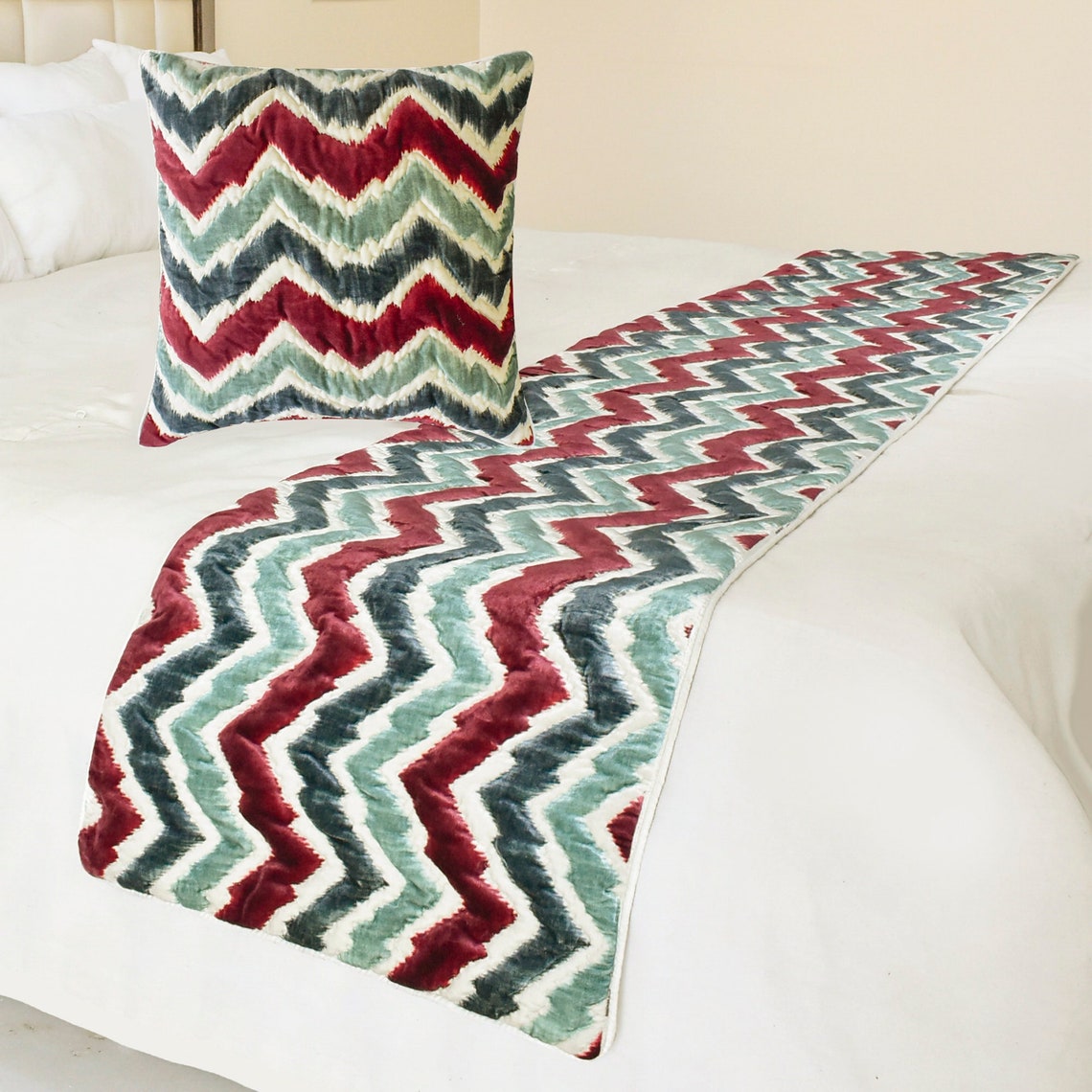 Chevron Symphony Decorative Bed Runner and Pillow Cover