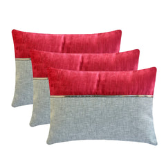 Berry Bliss Red - Red & Grey Linen Lumbar Pillow Cover
