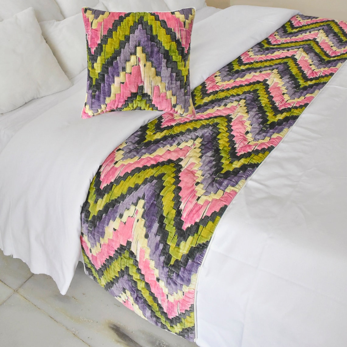 Artful Chevron Decorative Bed Runner and Pillow Cover