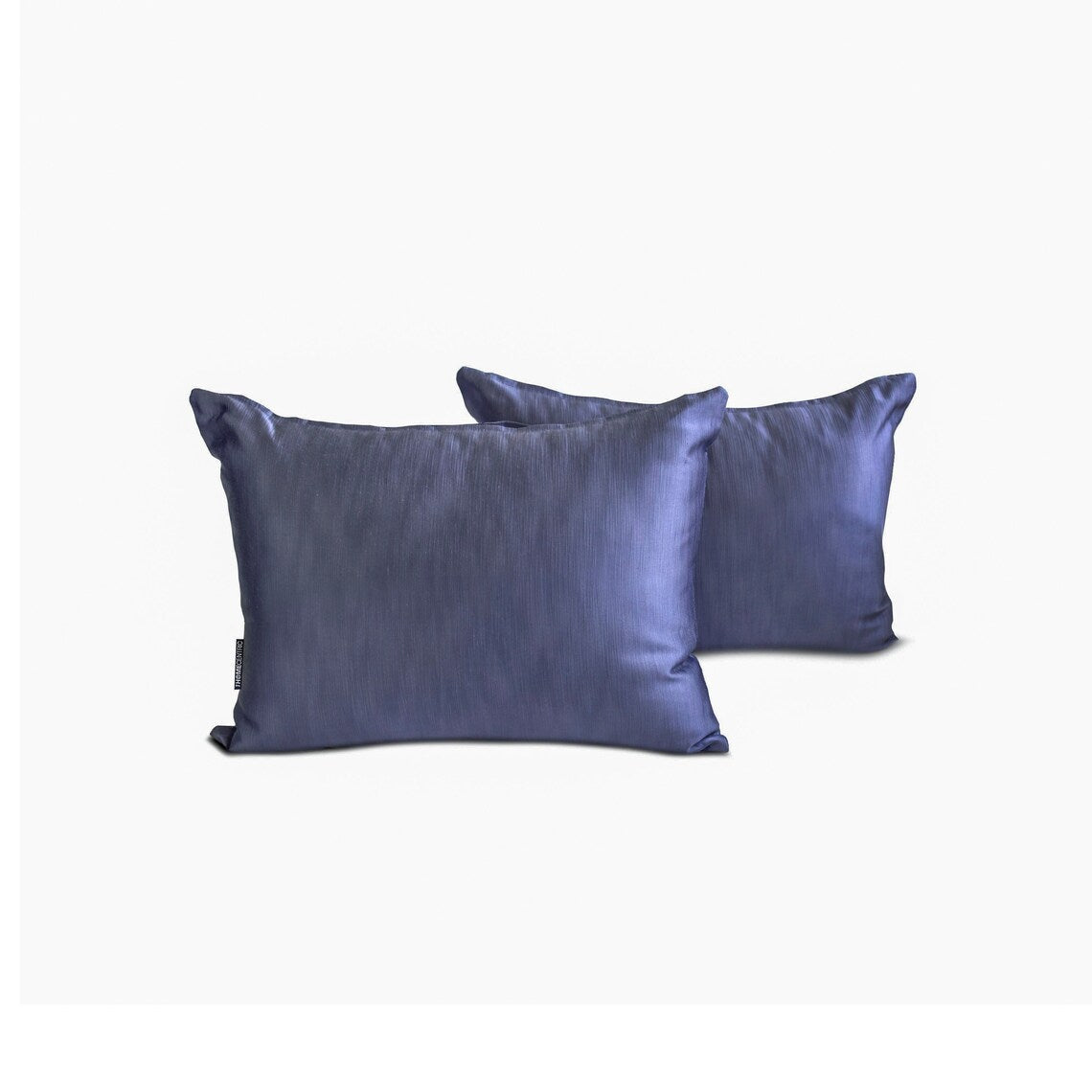 Midnight Blue Slub Satin - Blue Satin Lumbar Pillow Cover