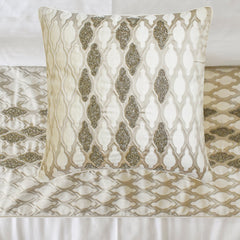 Priscilla Dazzle - Jacquard Ivory Decorative Bed Runner and Pillow Cover