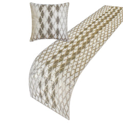 Priscilla Dazzle - Jacquard Ivory Decorative Bed Runner and Pillow Cover