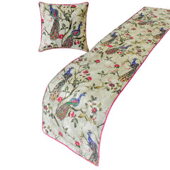 Pavo Paradiso - Cotton Pink & Purple Decorative Bed Runner and Pillow Cover