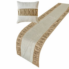 Cascade Pleats - Velvet & Linen Brown Decorative Bed Runner and Pillow Cover