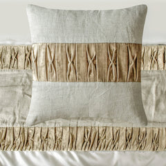 Cascade Pleats - Velvet & Linen Brown Decorative Bed Runner and Pillow Cover